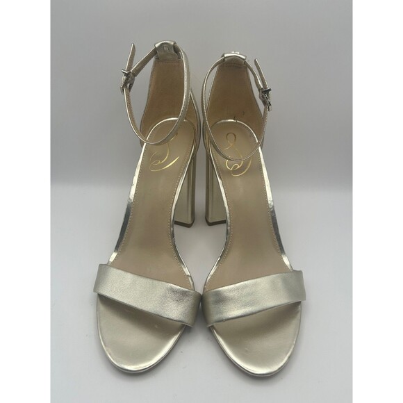 Sam Edelman Yaro Women's Heels Sandals Gold Leather Size 10 Ankle Strap - Picture 2 of 10